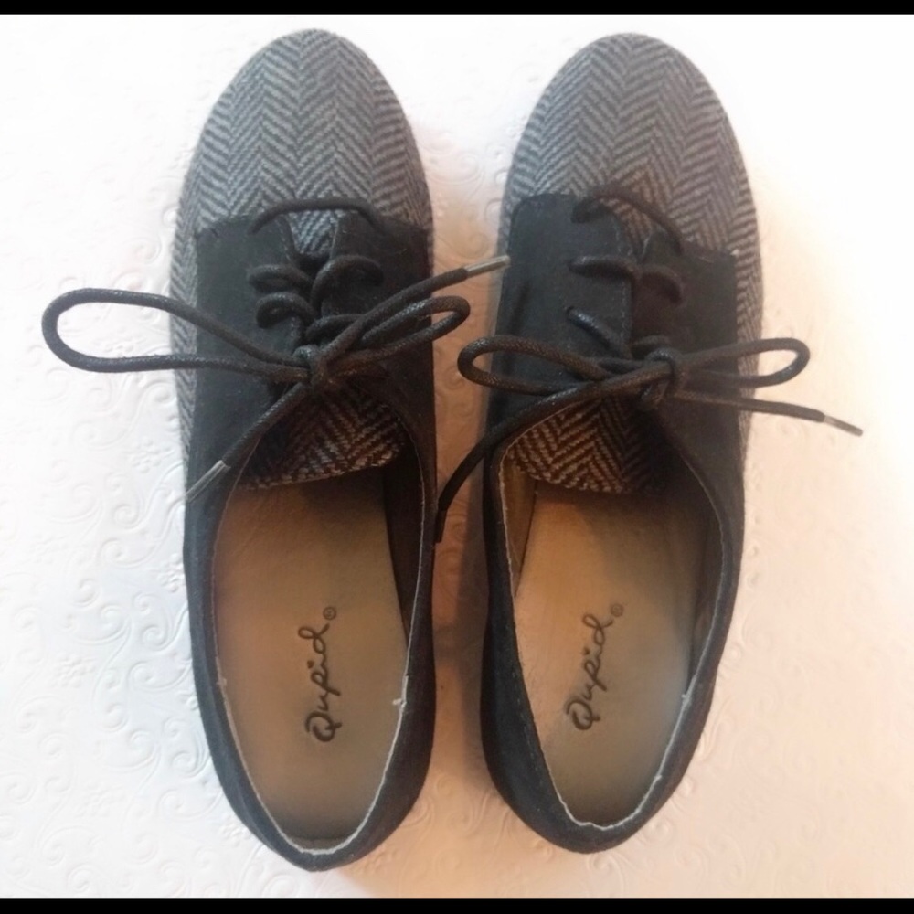 Qupid tweed lace up shoes
